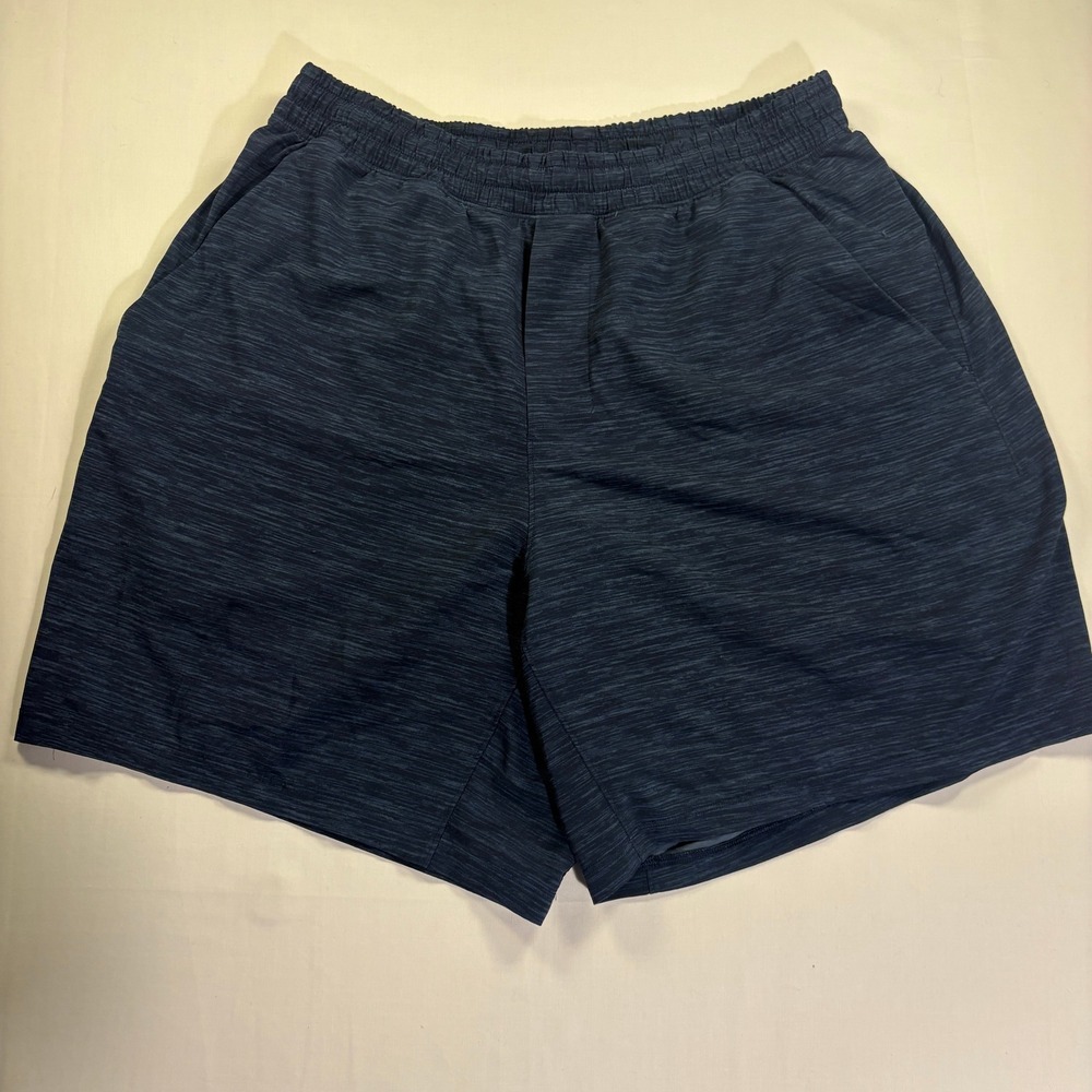 Lululemon Pace Breaker Shorts Mens Navy Blue Space Dye Lined Athletic 7 Inseam